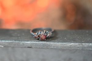 Raw Garnet Engagement Ring, Rough Diamond Wedding Band, Unique Sterling …